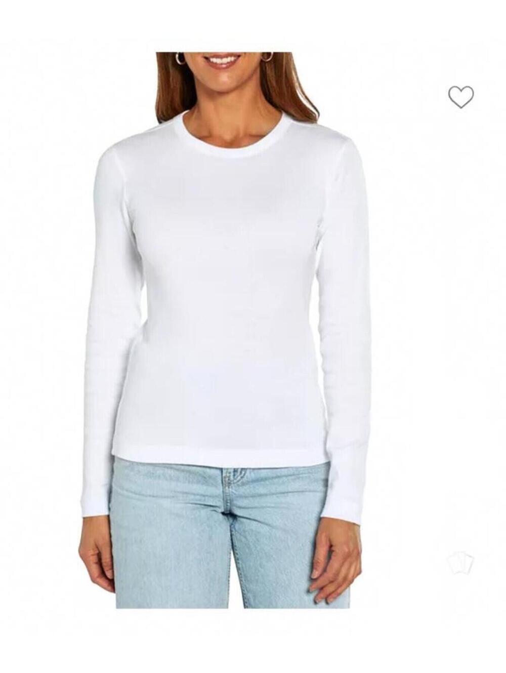 Three Dots White Long Sleeve Crew Neck Top 100% Cotton Women’s Medium [COPY]